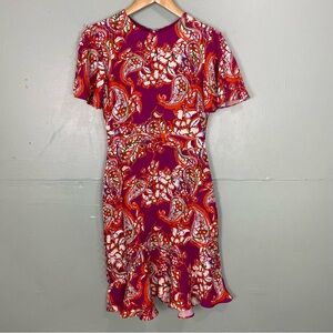 Prabal Gurung Floral Paisley Orange Purple Sheath Dress Midi Sz 4